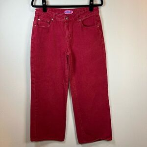 Edikted Women's Wide Leg Jeans Red Washed Denim Mid Rise Pockets Holidays  30x29